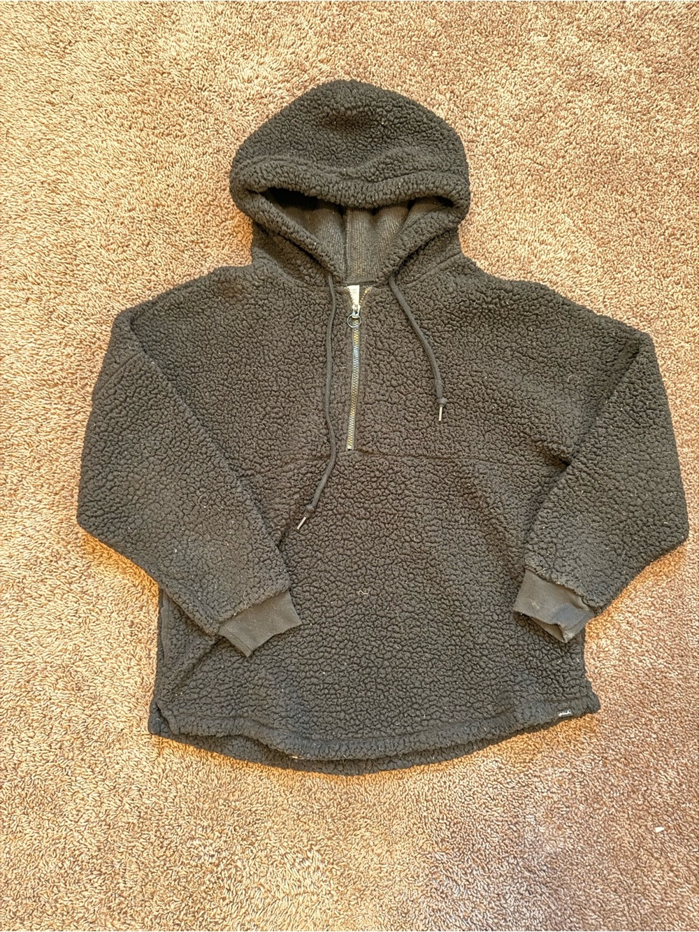 PINK Sherpa Half-Zip Hoodie Pullover - Black